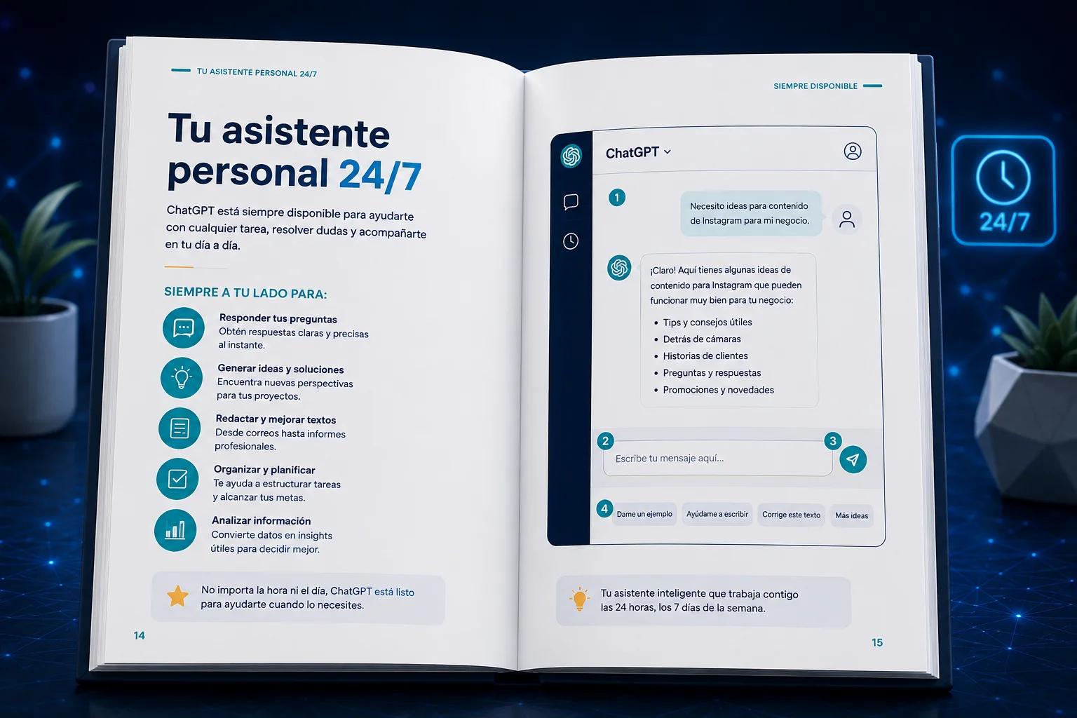 Página interior del módulo 3 con ejemplos de correos y documentos generados