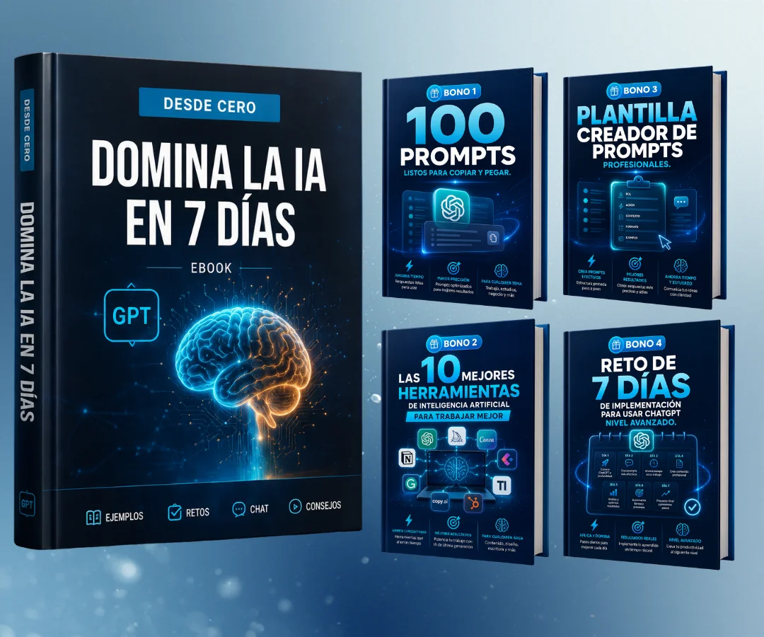 Composición del bundle: el ebook ChatGPT desde Cero junto a los 4 bonos digitales