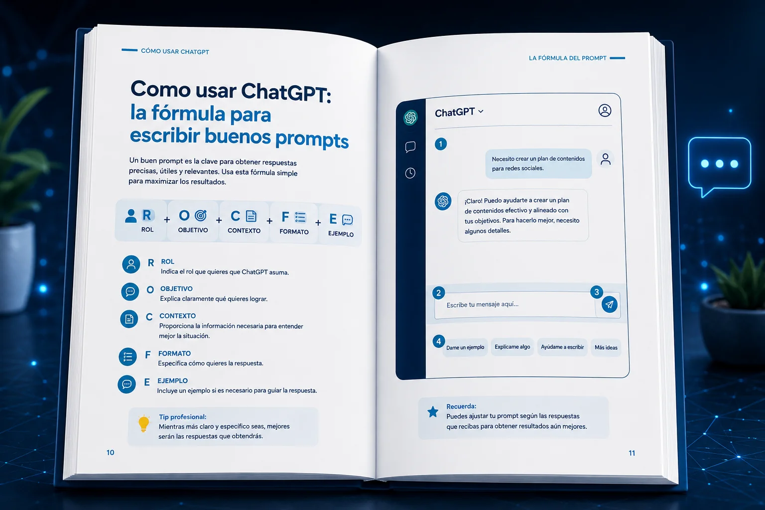Página interior del módulo 2 con la fórmula para escribir prompts
